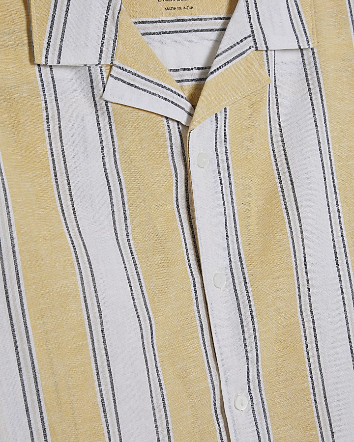 Yellow Regular Fit Linen Blend Stripe Shirt
