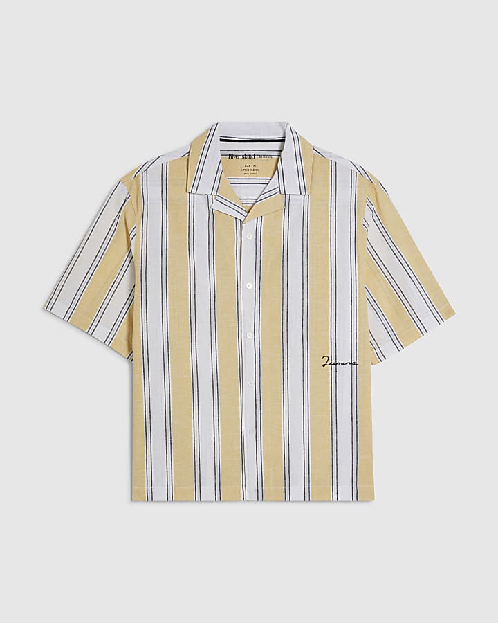 Yellow Regular Fit Linen Blend Stripe Shirt