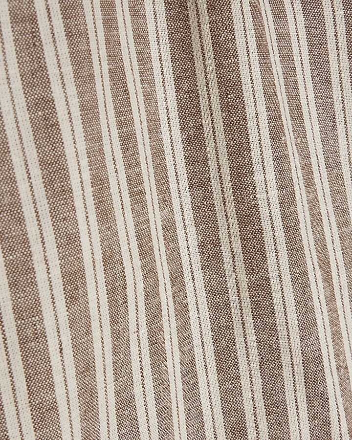 Brown Linen Blend Stripe Shirt