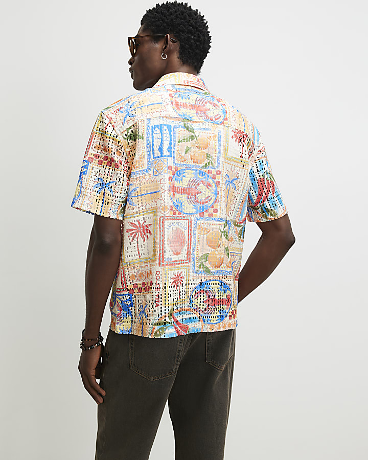 Orange Crochet Lobster Print Shirt