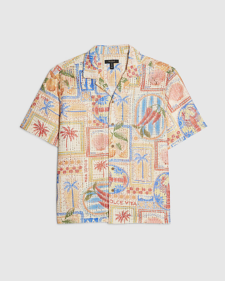 Orange Crochet Lobster Print Shirt