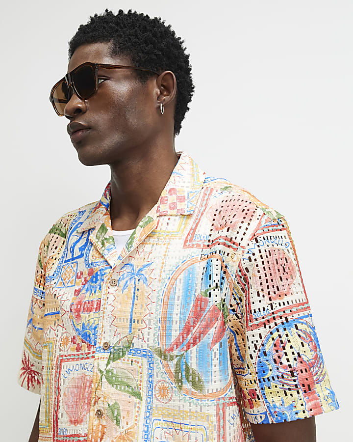 Orange Crochet Lobster Print Shirt