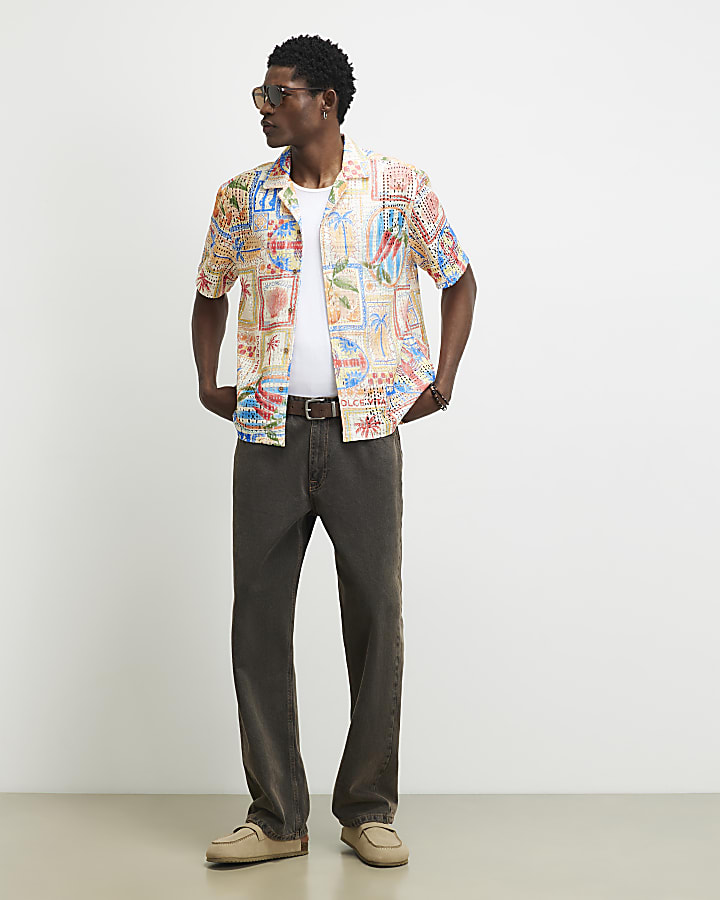 Orange Crochet Lobster Print Shirt