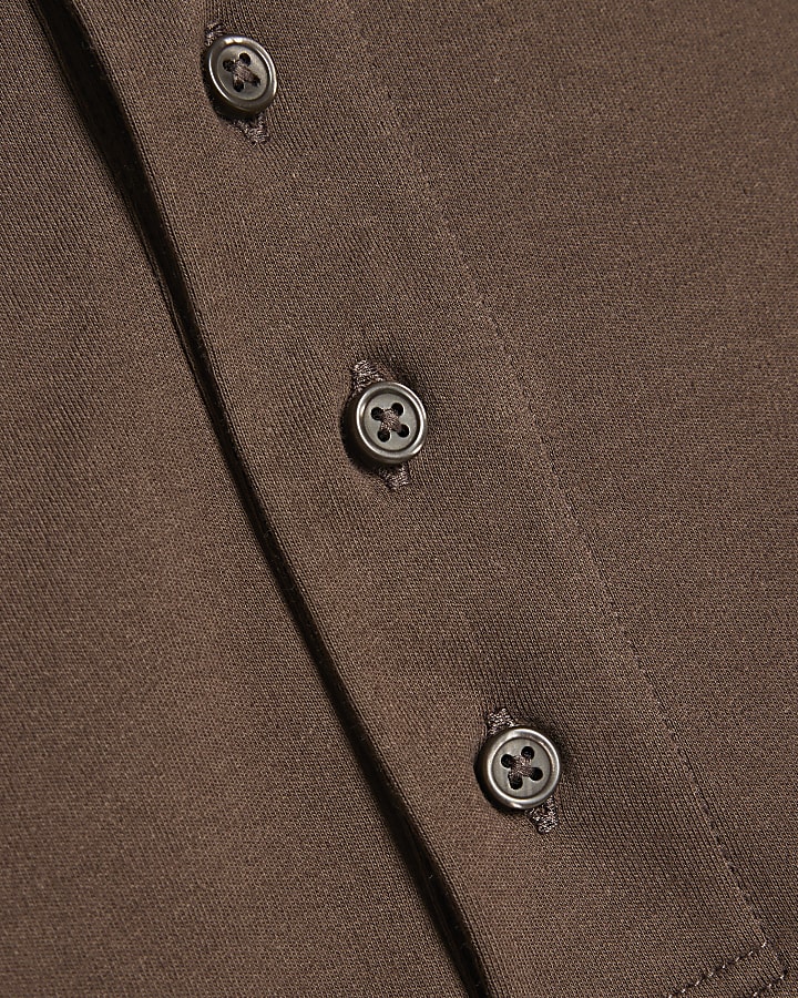 Brown Boxy Fit Button Polo Shirt