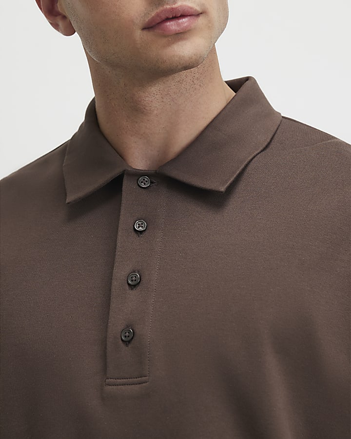 Brown Boxy Fit Button Polo Shirt