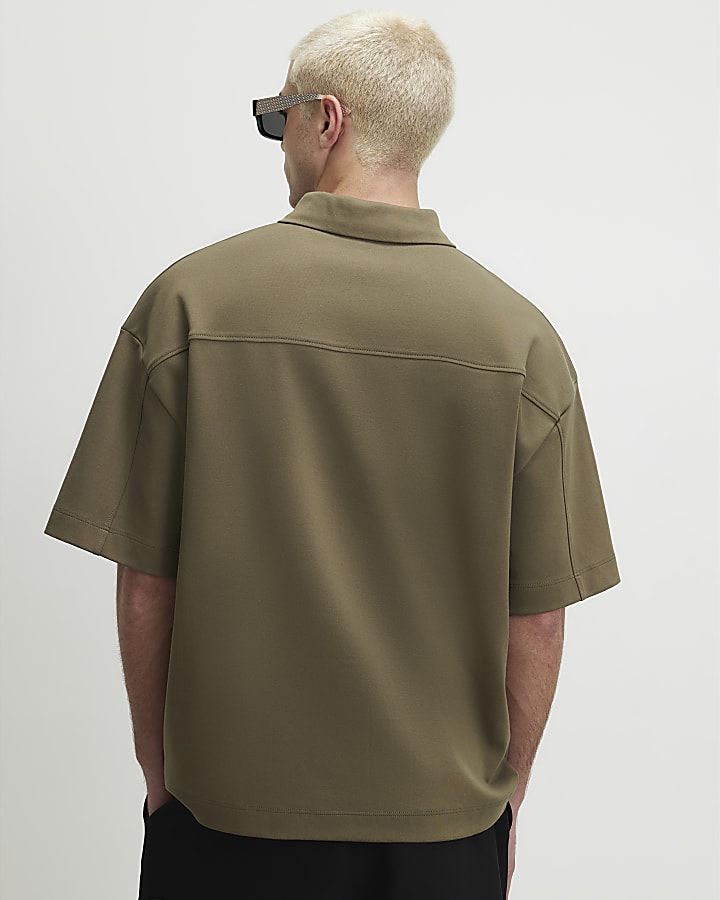 Khaki Boxy Fit Button Polo Shirt