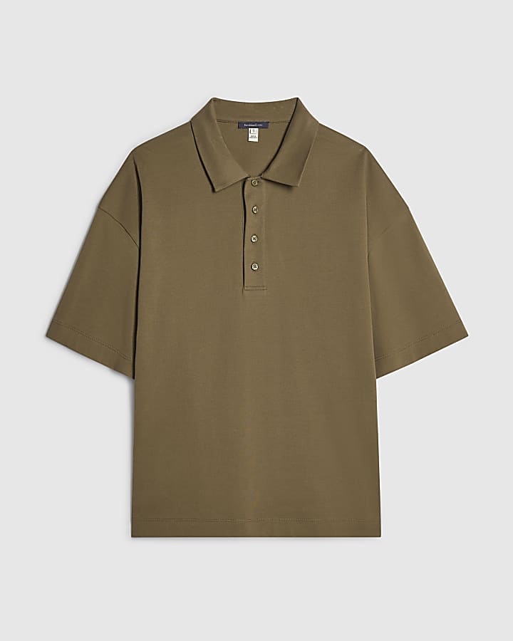 Khaki Boxy Fit Button Polo Shirt