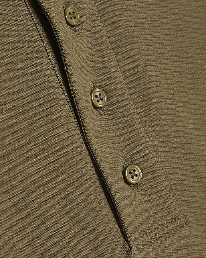 Khaki Boxy Fit Button Polo Shirt