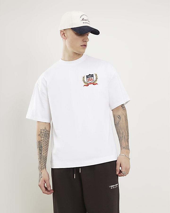 White Oversized USA Crest T-Shirt