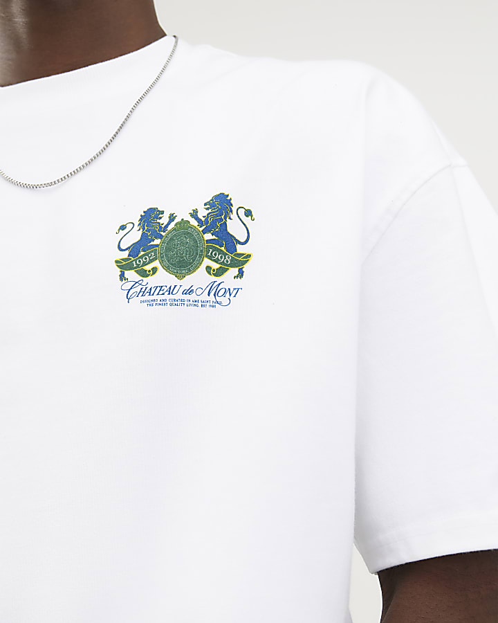 White Oversized Fit Chateau Crest T-Shirt