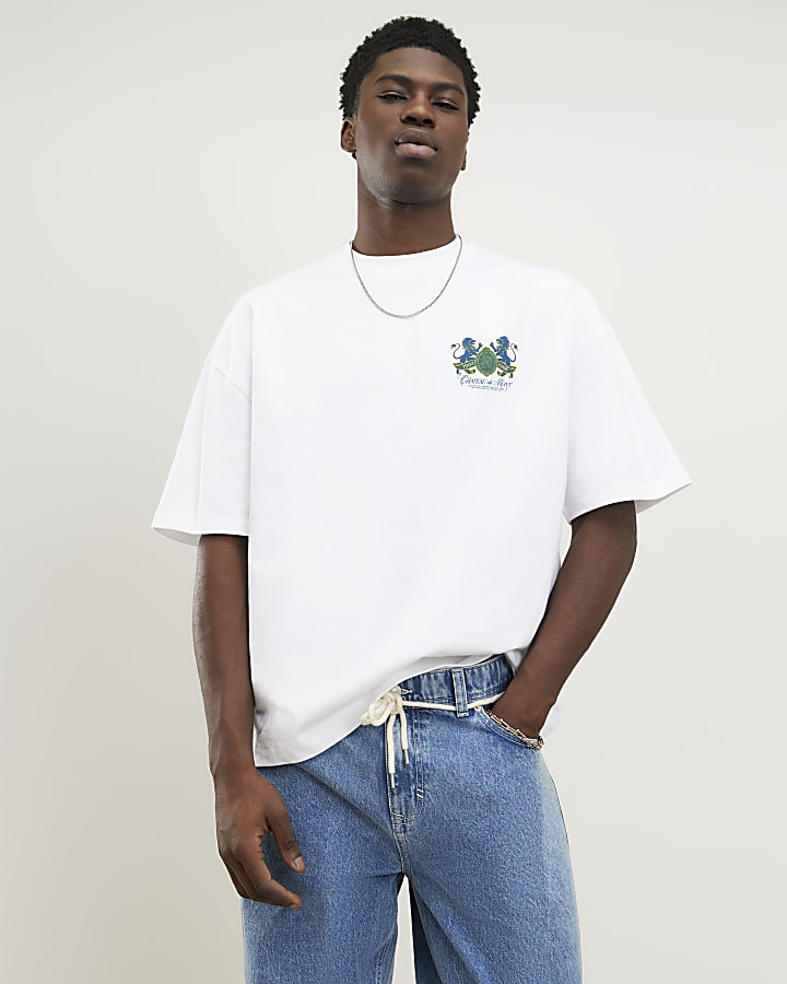 White Oversized Fit Chateau Crest T-Shirt