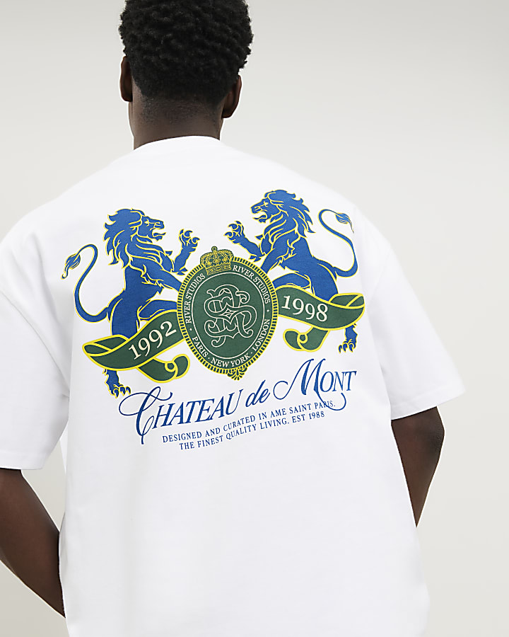 White Oversized Fit Chateau Crest T-Shirt
