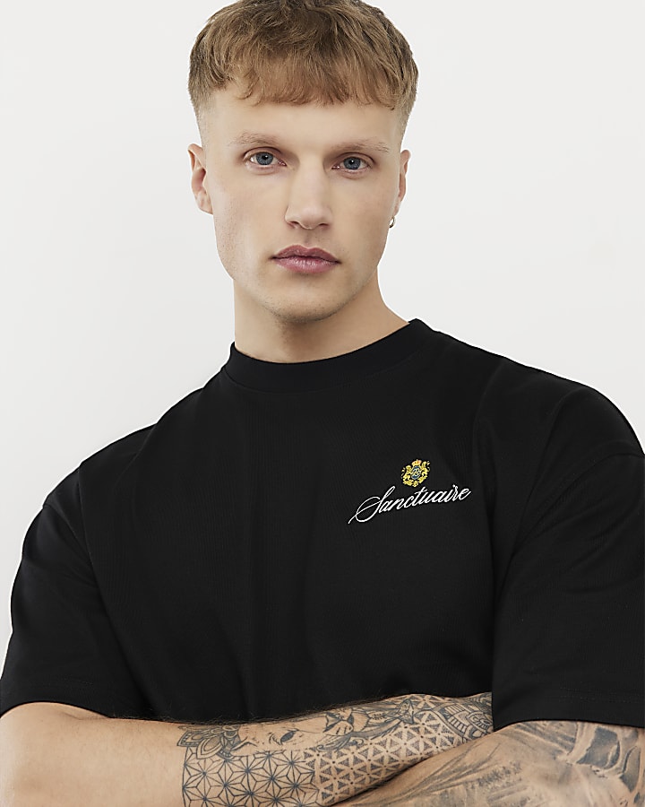 Black Oversized Fit USA Crest T-Shirt