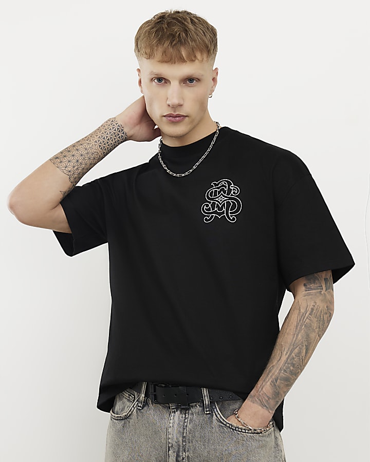 Black Oversized Fit RI Back Crest T-Shirt