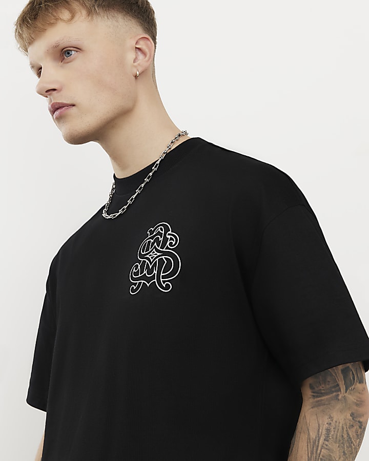 Black Oversized Fit RI Back Crest T-Shirt