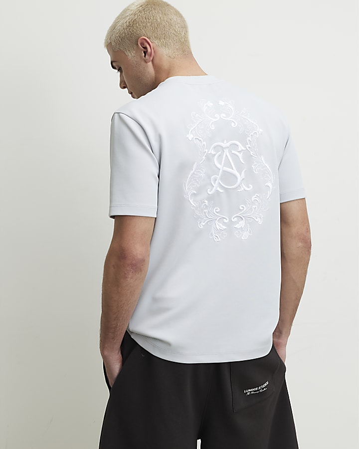 Blue Slim Fit Twill AS Embroidered T-Shirt