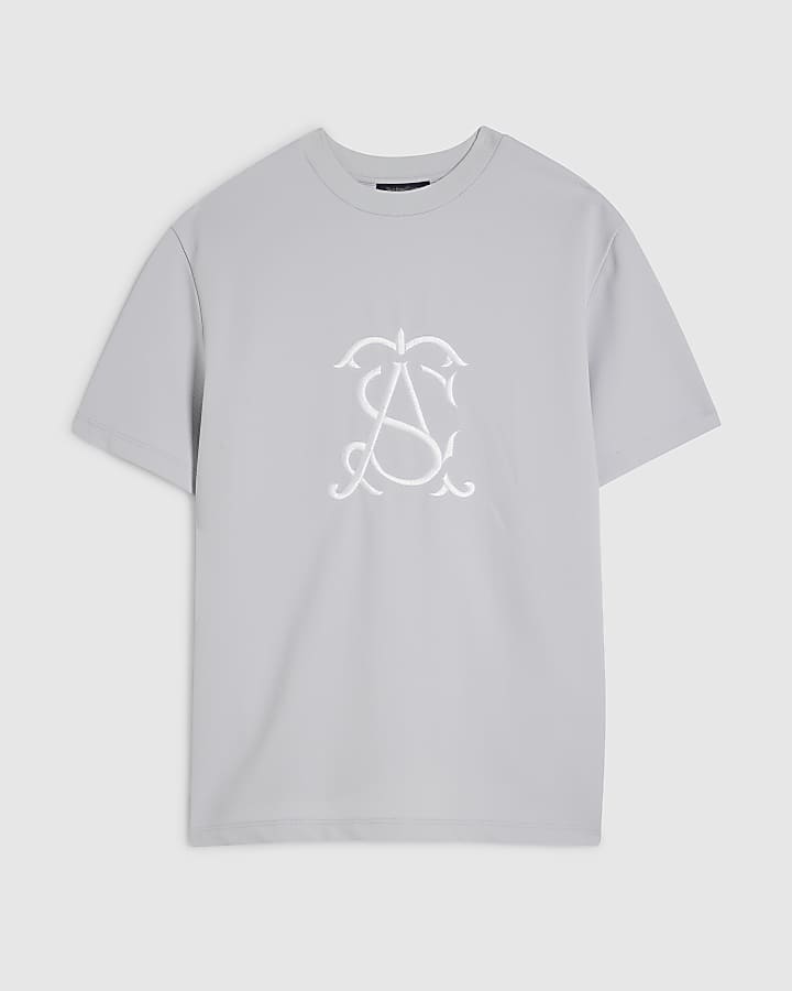 Blue Slim Fit Twill AS Embroidered T-Shirt