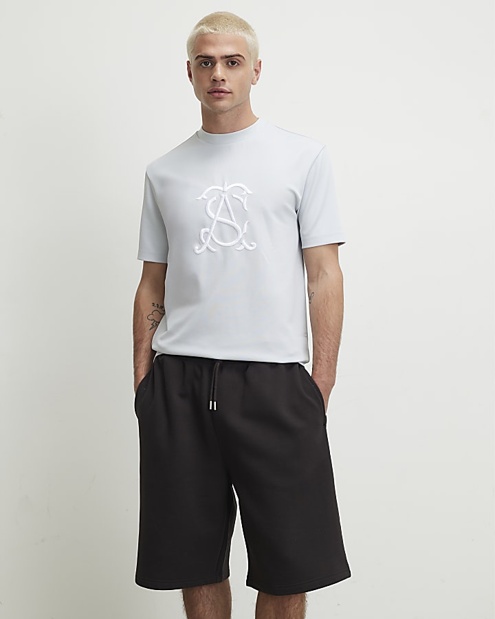 Blue Slim Fit Twill AS Embroidered T-Shirt