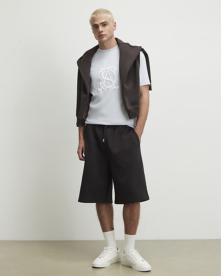 Blue Slim Fit Twill AS Embroidered T-Shirt