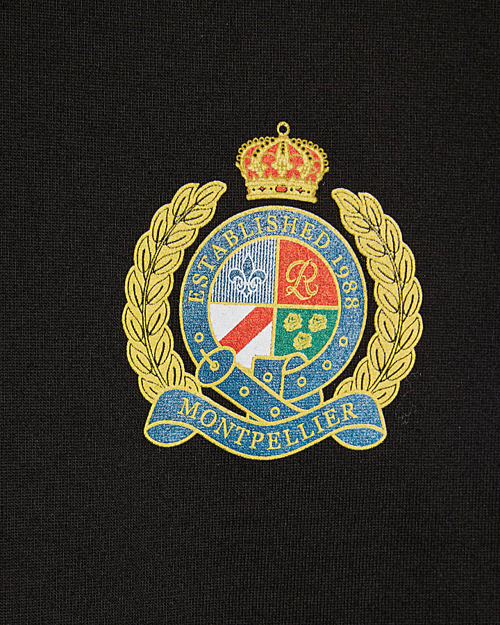 Black Oversized Fit Montpellier Crest T-Shirt