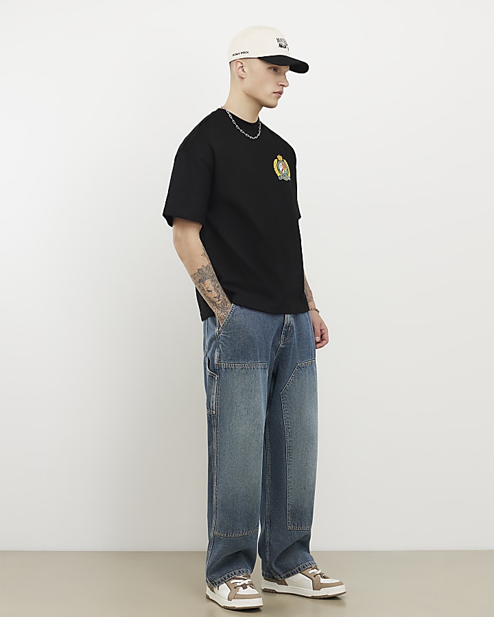 Black Oversized Fit Montpellier Crest T-Shirt