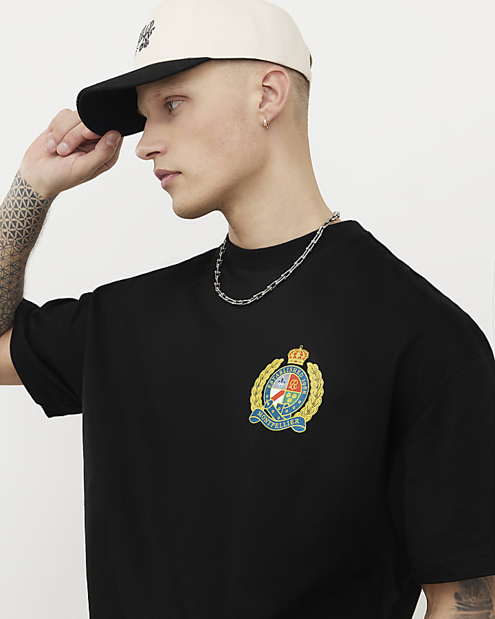 Black Oversized Fit Montpellier Crest T-Shirt