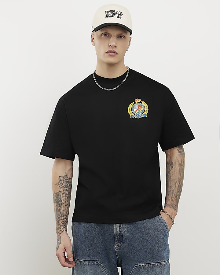 Black Oversized Fit Montpellier Crest T-Shirt
