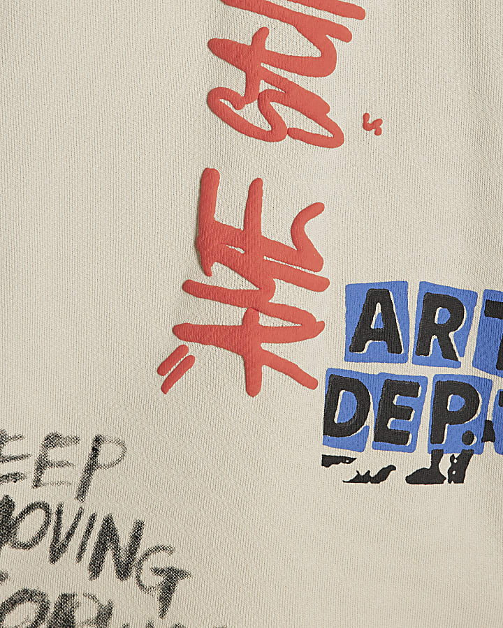 Beige Graffiti Print Jort
