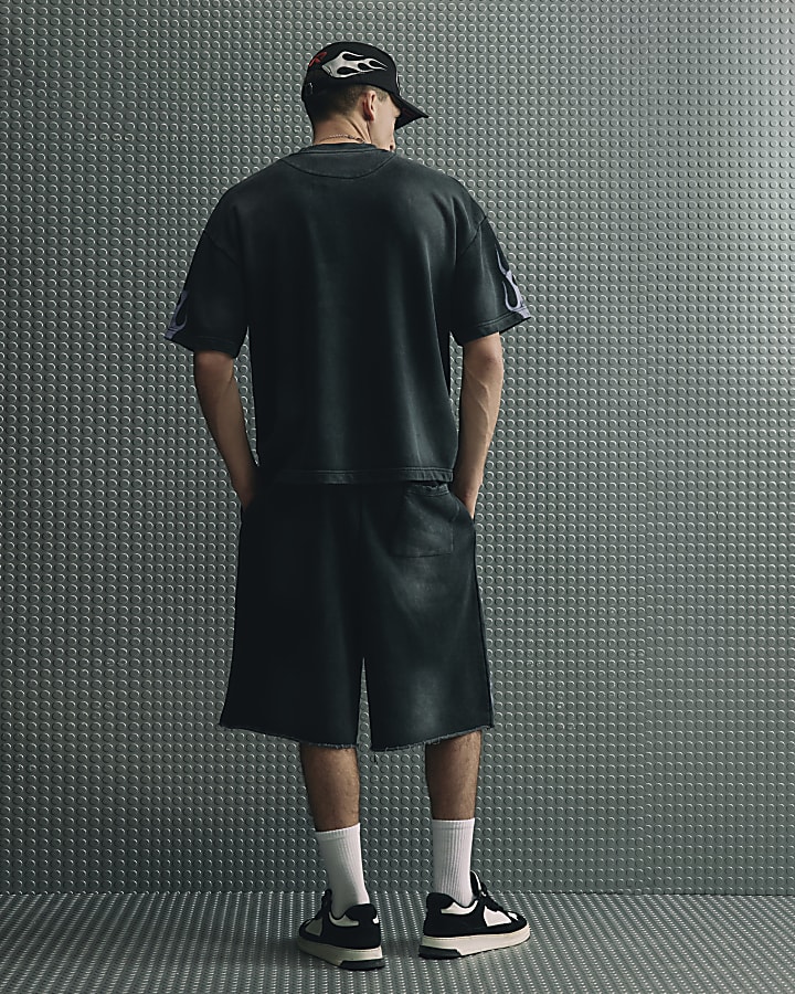 Black Washed Flame Shorts