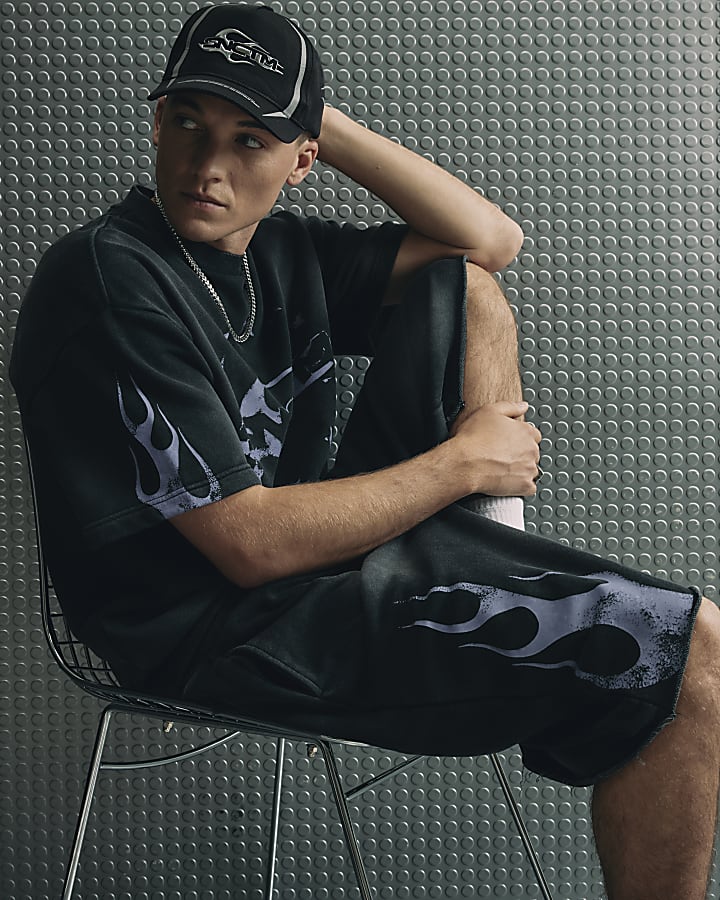Black Washed Flame Shorts
