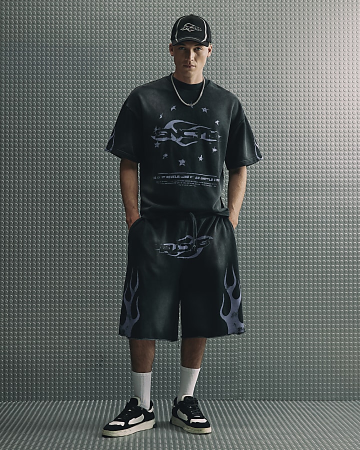 Black Washed Flame Shorts