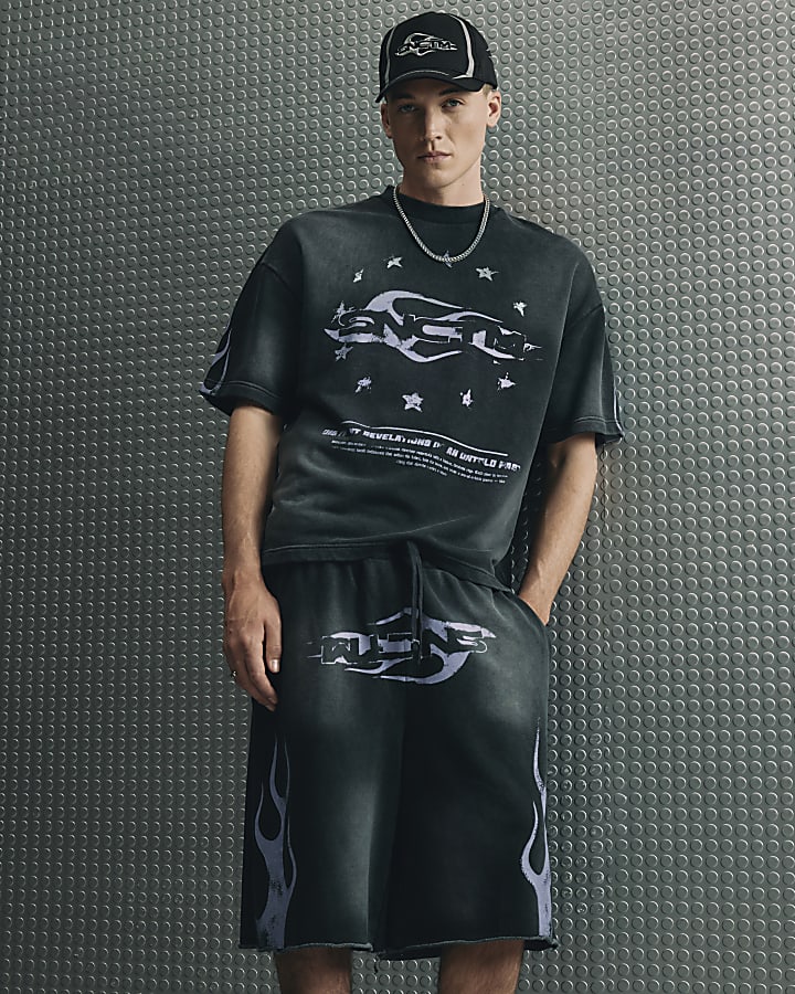 Black Washed Flame Shorts