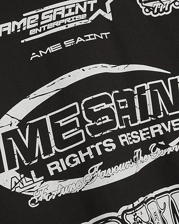 Black Oversized Fit Ame Saint T-Shirt