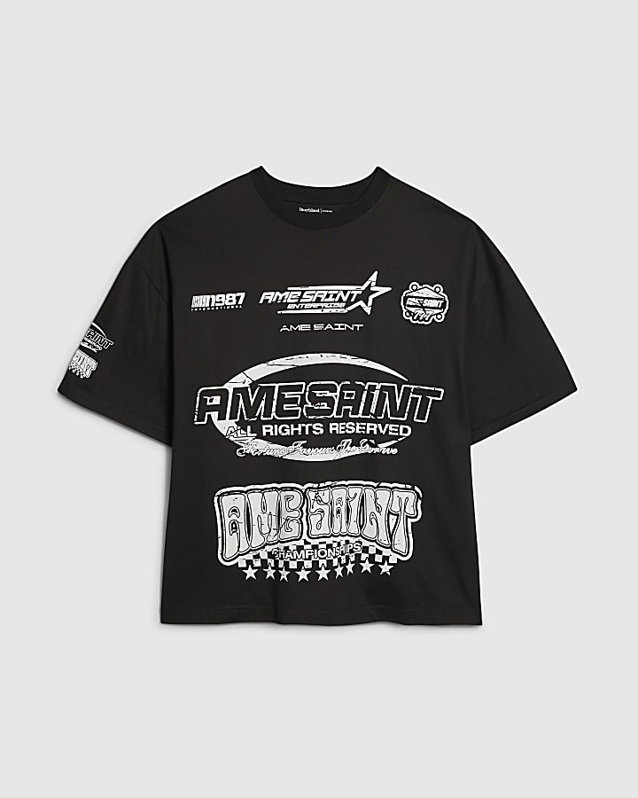 Black Oversized Fit Ame Saint T-Shirt