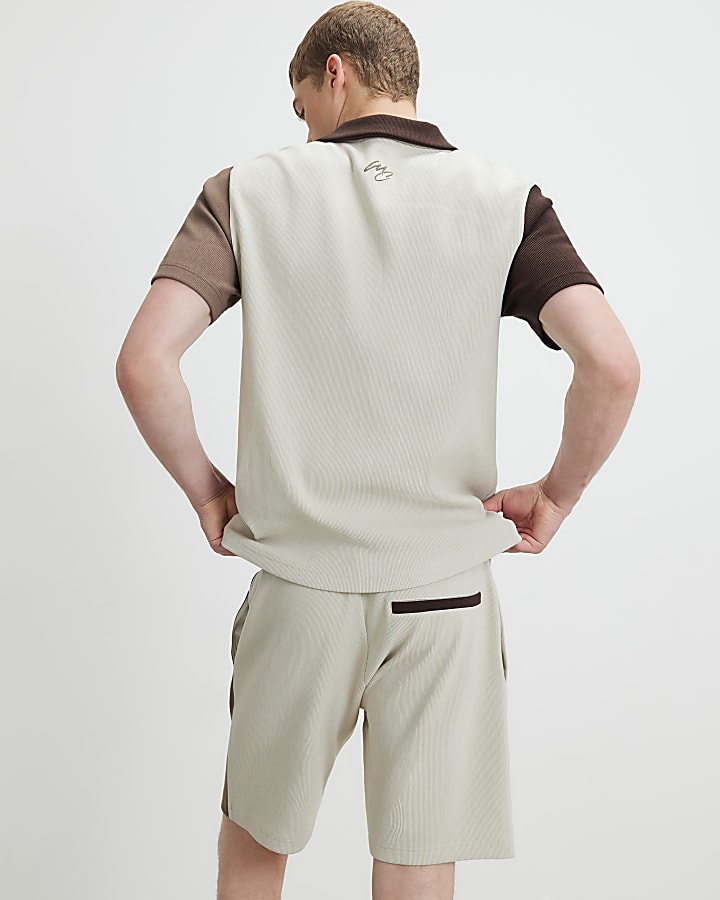 Brown Slim Fit Colour Block Shorts