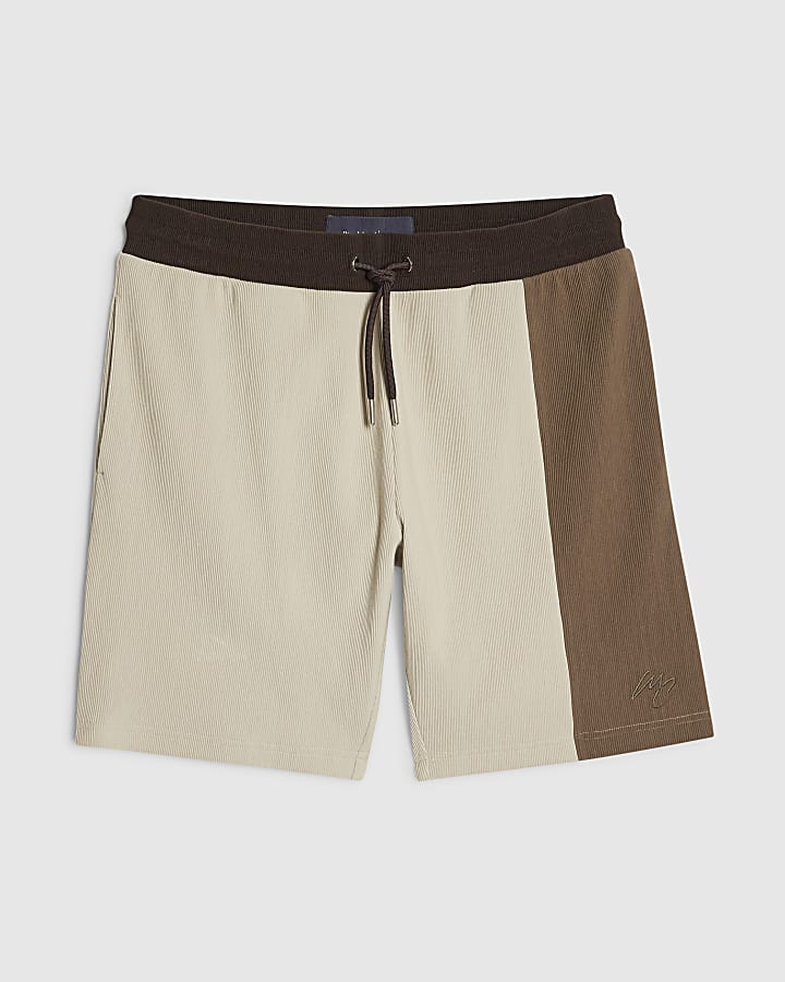 Brown Slim Fit Colour Block Shorts