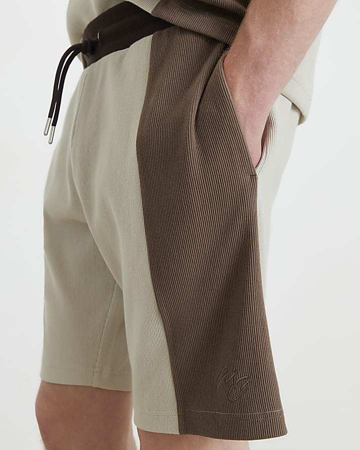 Brown Slim Fit Colour Block Shorts
