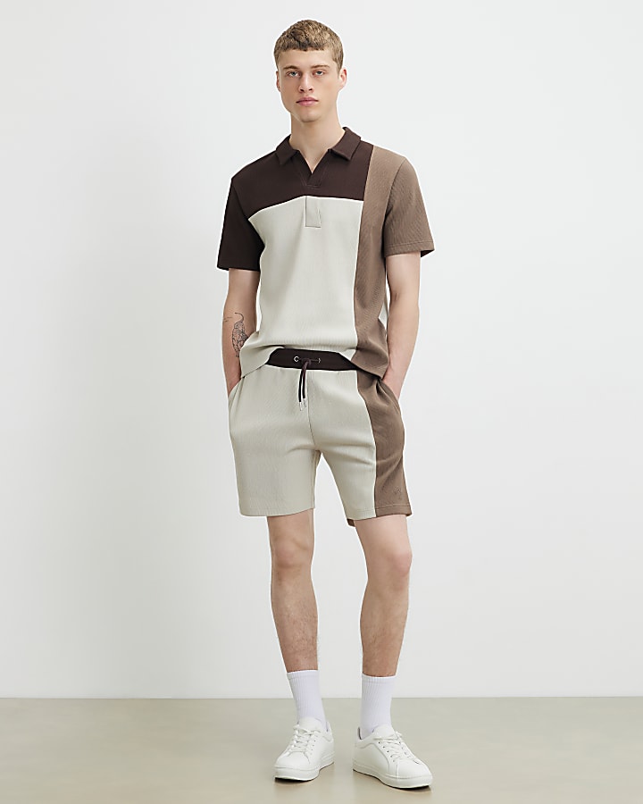 Brown Slim Fit Colour Block Shorts