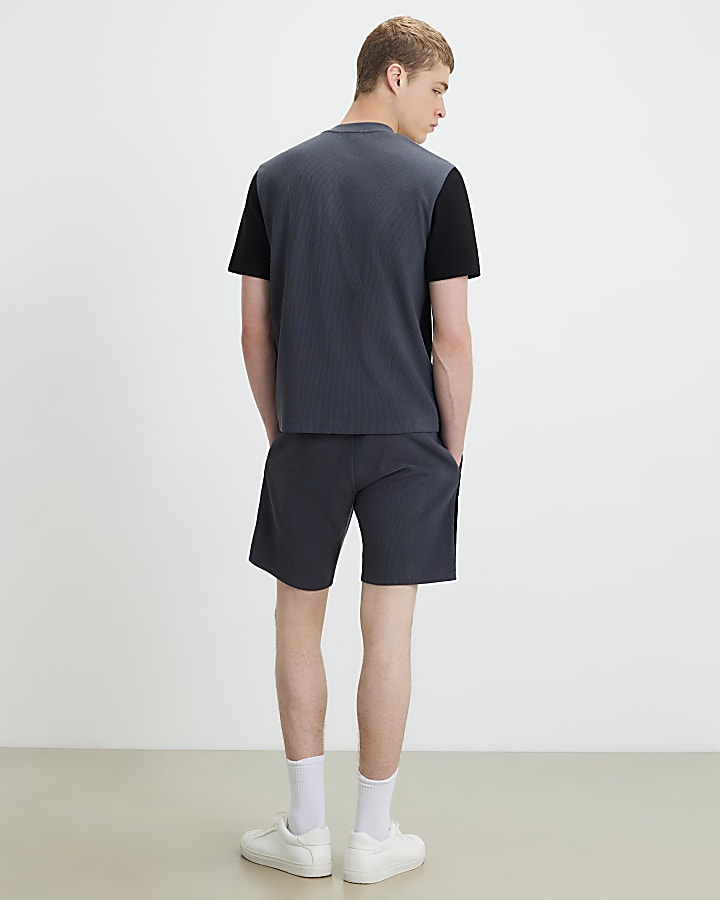 Grey Slim Fit Colour Block Shorts