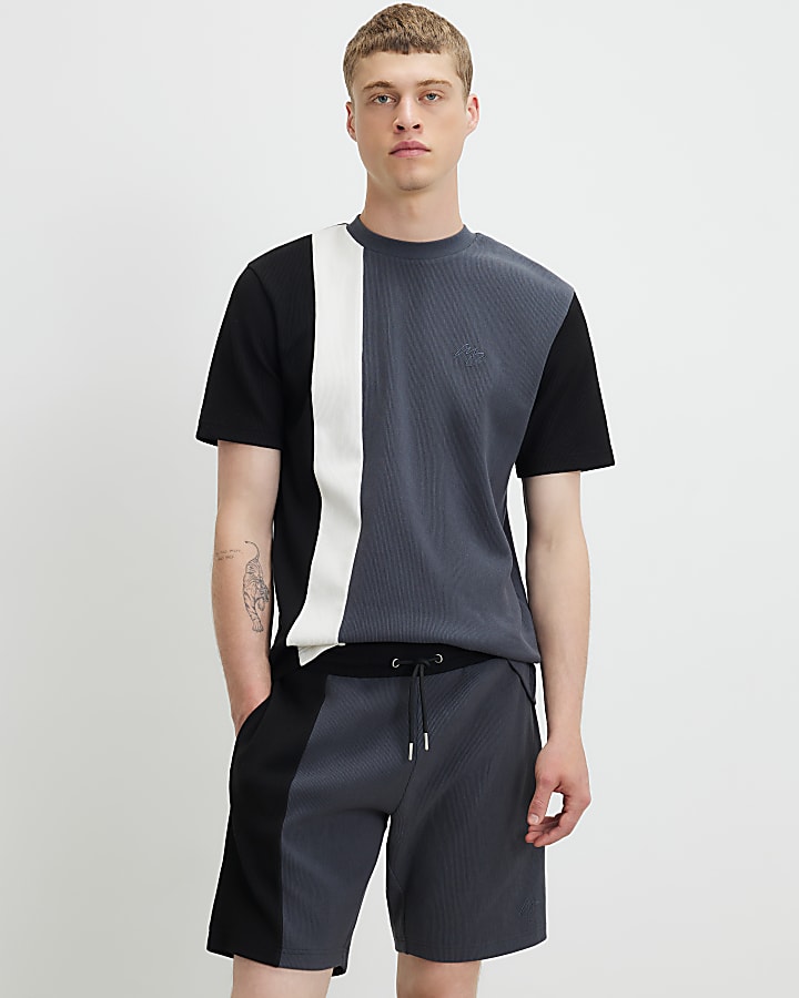 Grey Slim Fit Colour Block Shorts