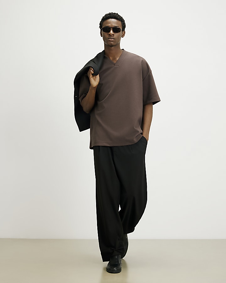 Brown RI Studio Boxy V Neck T-Shirt