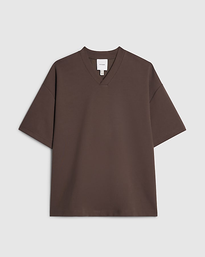 Brown RI Studio Boxy V Neck T-Shirt