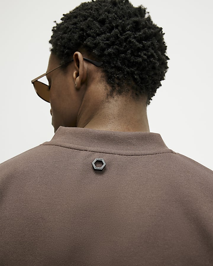 Brown RI Studio Boxy V Neck T-Shirt