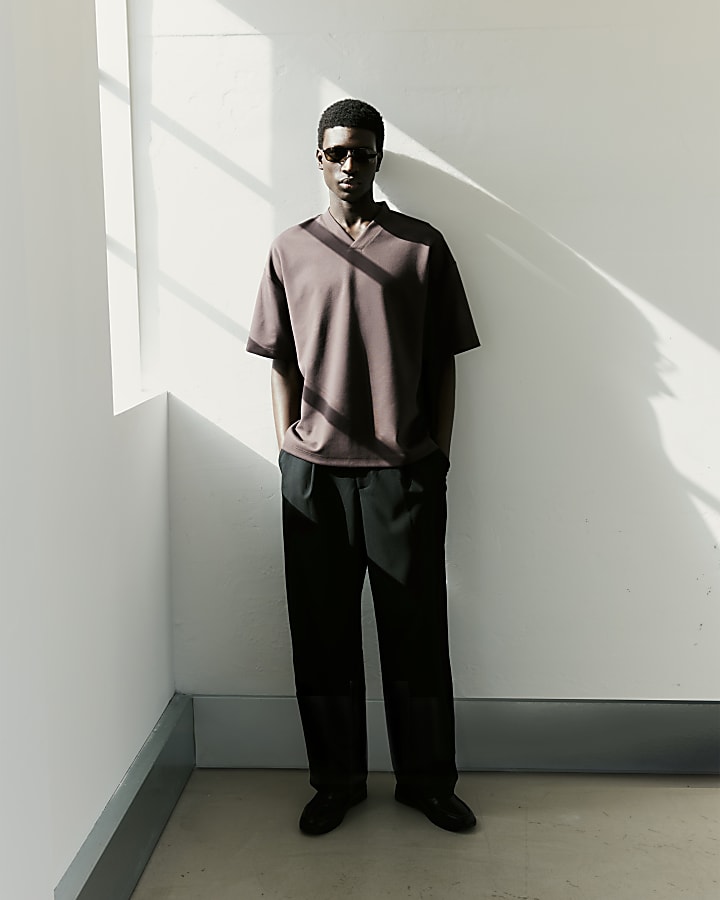 Brown RI Studio Boxy V Neck T-Shirt