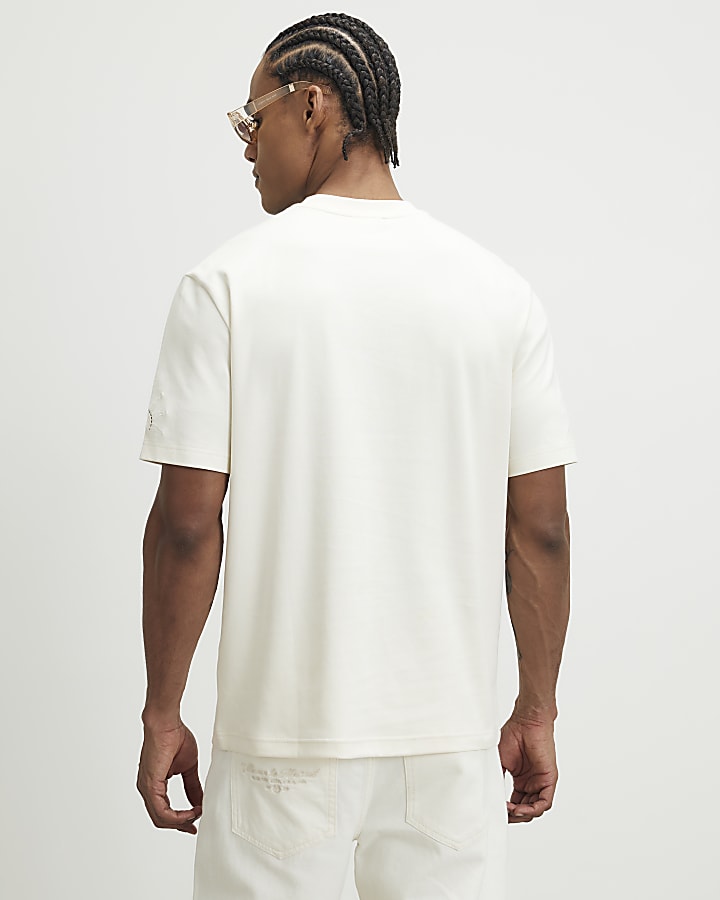 Beige Regular Fit Cutwork Palm Tree T-Shirt