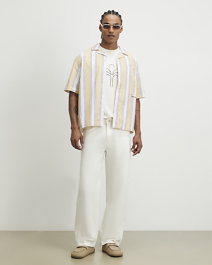 Beige Regular Fit Cutwork Palm Tree T-Shirt