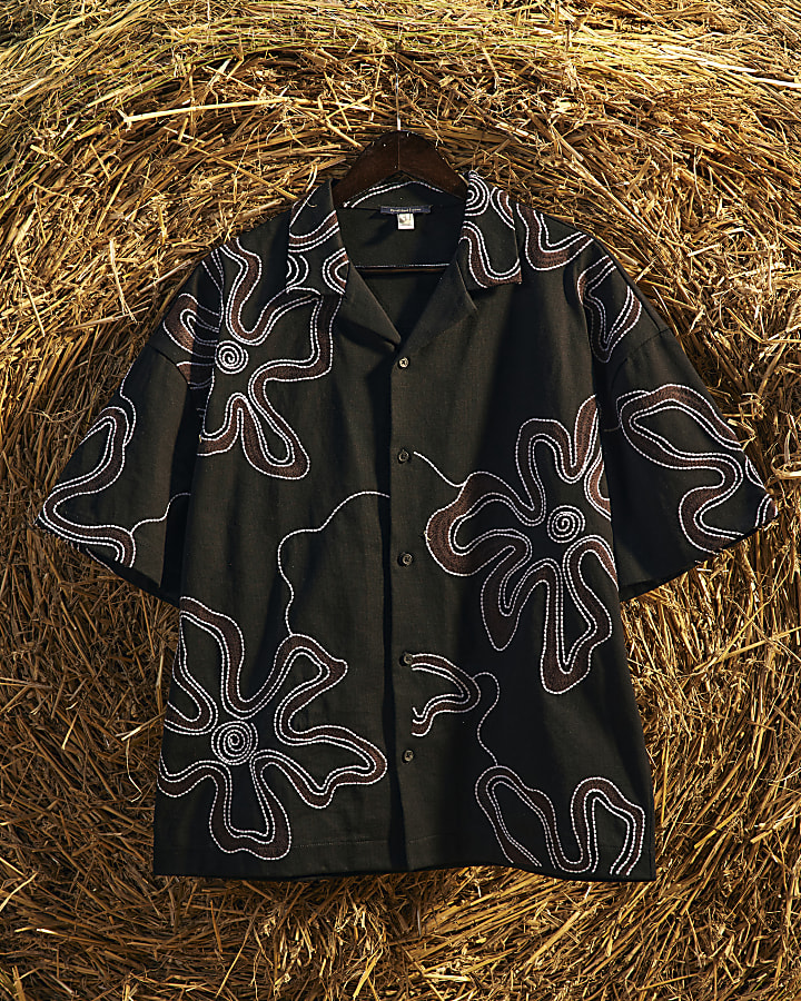 Black Oversized Fit Cotton Floral Shirt