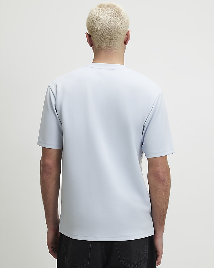 Blue Slim Fit Bonded Embroidered T-Shirt
