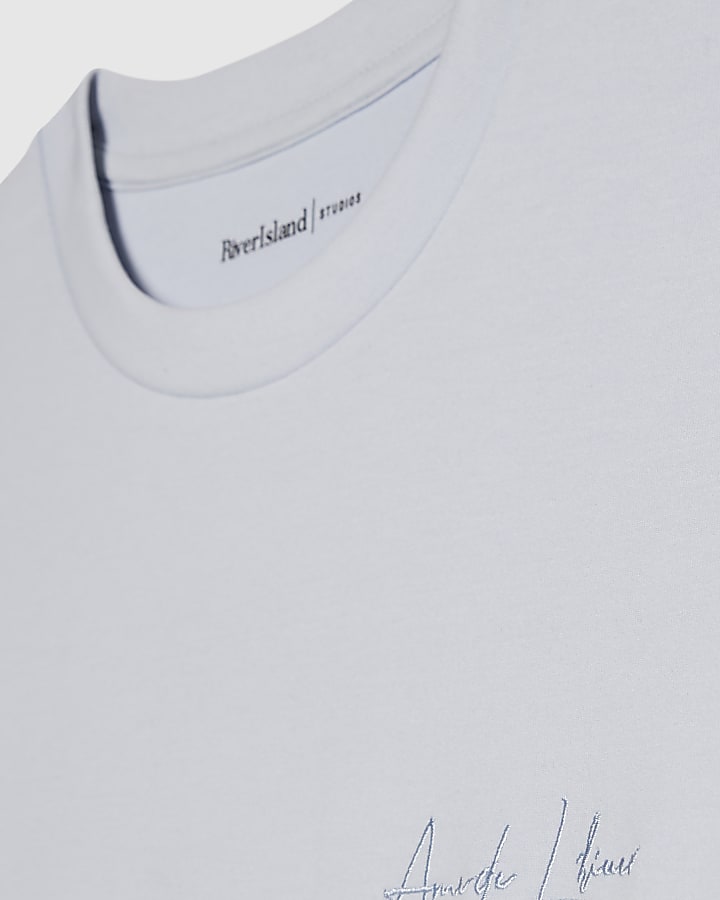 Blue Slim Fit Bonded Embroidered T-Shirt