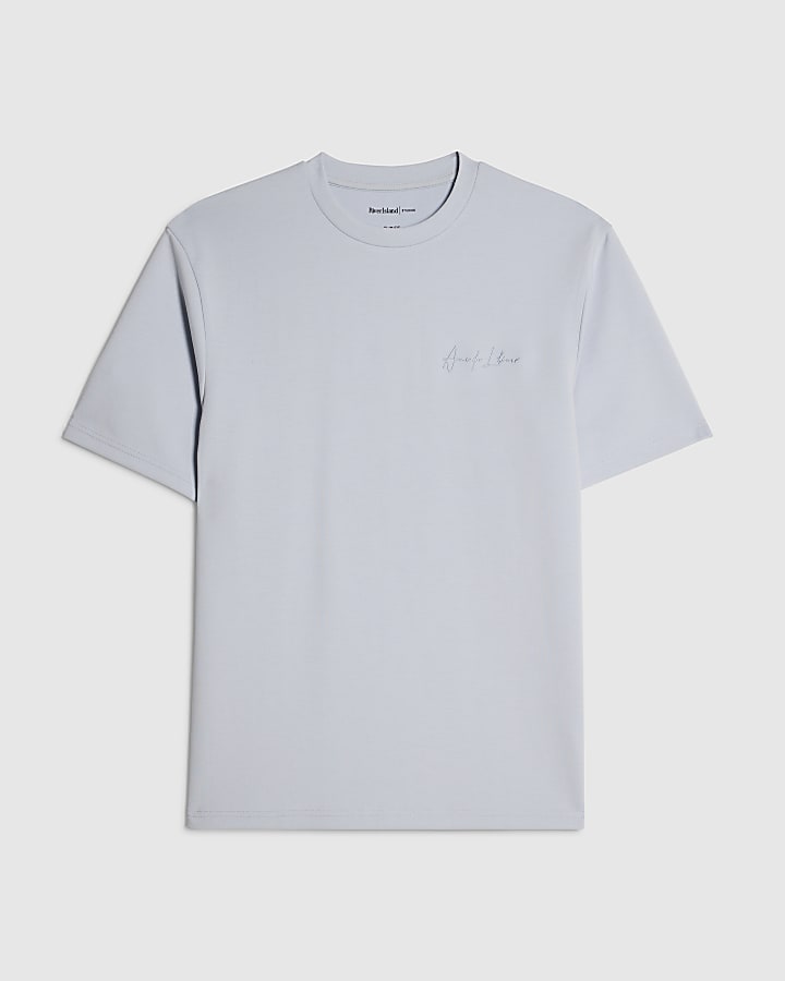 Blue Slim Fit Bonded Embroidered T-Shirt